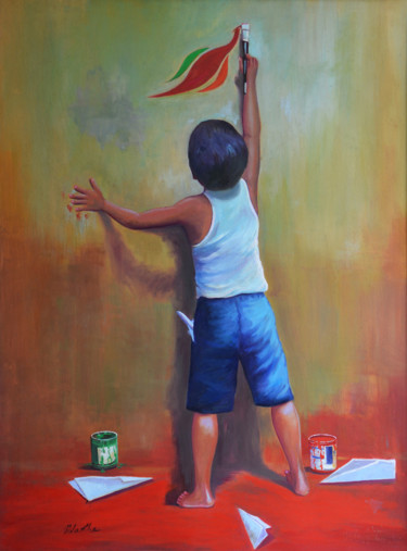 Painting titled "Finding Inspiration" by Nilantha Vidanarachchi, Original Artwork, Oil Mounted on Wood Stretcher frame