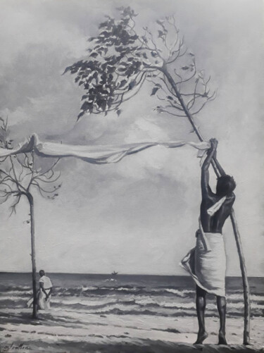 Schilderij getiteld "Against the Wind" door Nilantha Vidanarachchi, Origineel Kunstwerk, Acryl Gemonteerd op Frame voor hout…