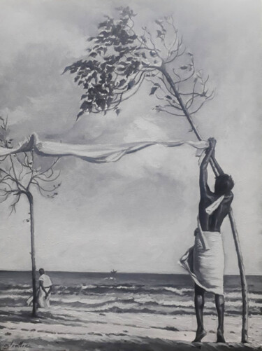 Painting titled "Against the Wind" by Nilantha Vidanarachchi, Original Artwork, Acrylic Mounted on Wood Stretcher frame