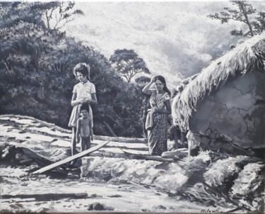 Painting titled "Life in the Village" by Nilantha Vidanarachchi, Original Artwork, Acrylic Mounted on Wood Stretcher frame