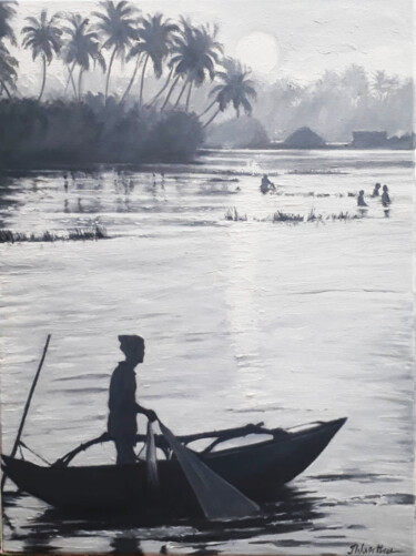 Картина под названием "Sailing into the Su…" - Nilantha Vidanarachchi, Подлинное произведение искусства, Акрил Установлен на…