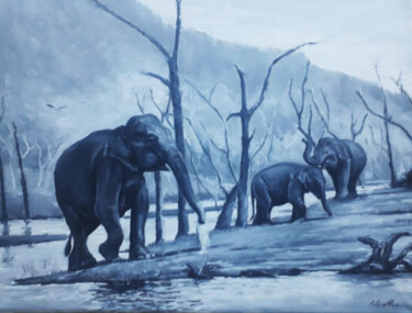 "Elephants at Play" başlıklı Tablo Nilantha Vidanarachchi tarafından, Orijinal sanat, Akrilik Ahşap Sedye çerçevesi üzerine…