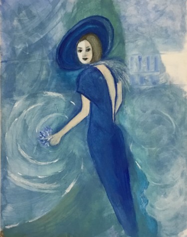 Painting titled "LADY IN BLUE" by Nilda Raw, Original Artwork, Oil