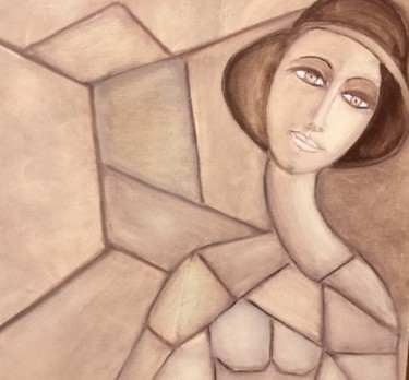 Pintura intitulada "The ocre lady" por Nilda Raw, Obras de arte originais, Óleo
