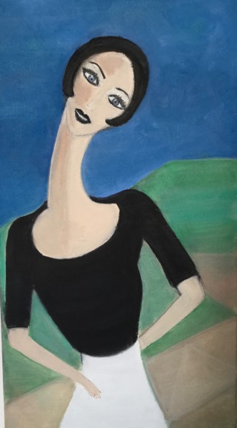 Painting titled "The long-Necked girl" by Nilda Raw, Original Artwork, Oil