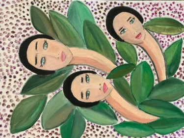 Peinture intitulée "Florações" par Nilda Raw, Œuvre d'art originale, Huile