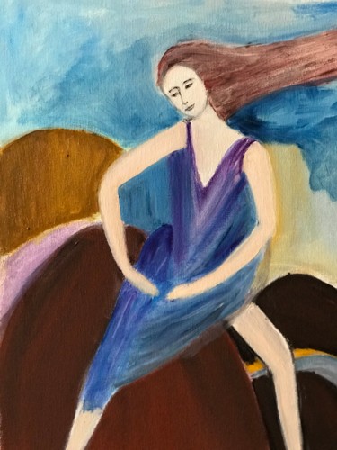 Картина под названием "Waiting" - Nilda Raw, Подлинное произведение искусства, Масло