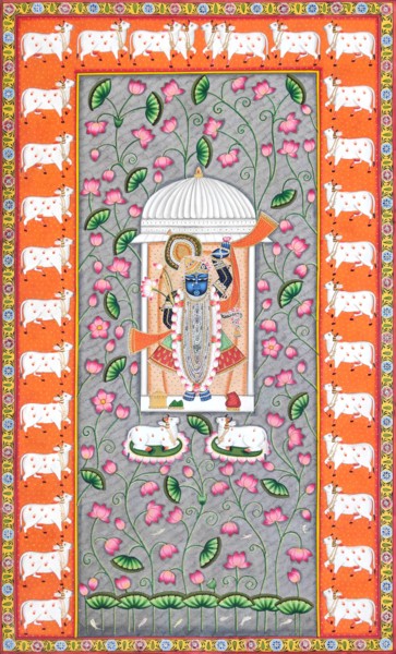 Peinture intitulée "Shrinath ji in Lotus" par Nilesh Soni, Œuvre d'art originale, Tissu