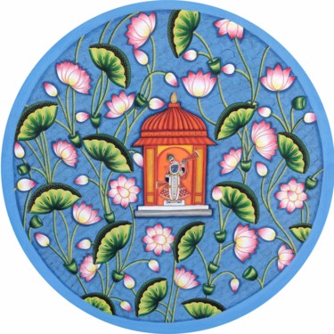 Malerei mit dem Titel "Shrinathji in Lotus…" von Nilesh Soni, Original-Kunstwerk, Aquarell
