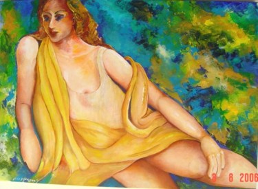 Pintura intitulada "MULHER DE AMARELO -…" por Nilo Marques Gouvea, Obras de arte originais