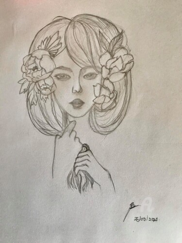 Dessin intitulée "A lady...with pure…" par Celine W., Œuvre d'art originale, Crayon