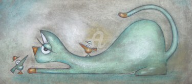 Malerei mit dem Titel "Schmusekatze" von Nina Boos, Original-Kunstwerk, Pastell