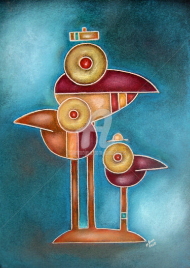 Dibujo titulada "Vogelstangen" por Nina Boos, Obra de arte original, Pastel