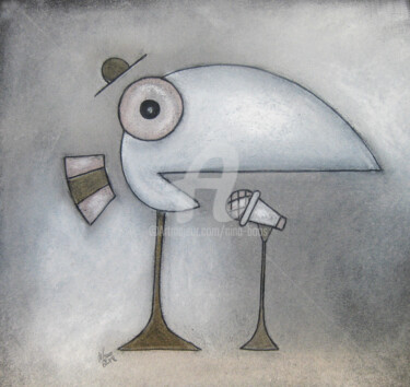 Zeichnungen mit dem Titel "Singvogel" von Nina Boos, Original-Kunstwerk, Kreide