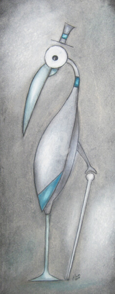 Tekening getiteld "Klappriger Storch" door Nina Boos, Origineel Kunstwerk, Pastel