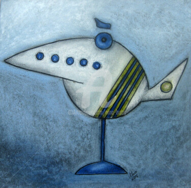 Zeichnungen mit dem Titel "Lufthansi" von Nina Boos, Original-Kunstwerk, Kreide