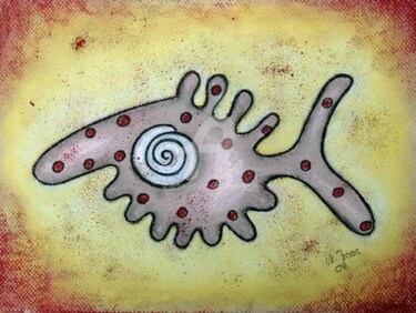 Malerei mit dem Titel "Pickelfisch" von Nina Boos, Original-Kunstwerk, Öl