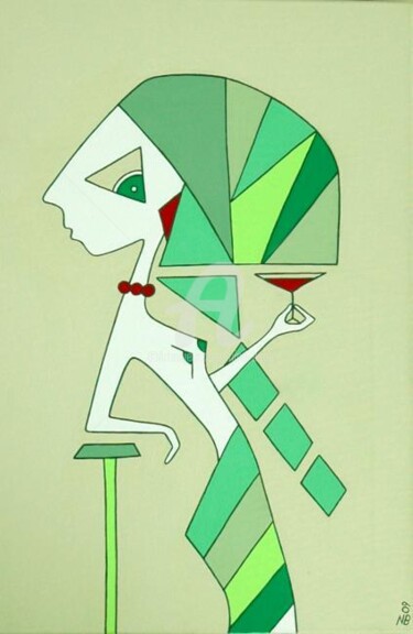 Schilderij getiteld "Uschi mit Glas" door Nina Boos, Origineel Kunstwerk, Olie