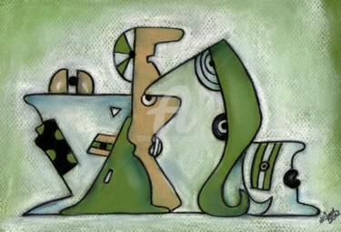 Schilderij getiteld "Green Day" door Nina Boos, Origineel Kunstwerk, Pastel