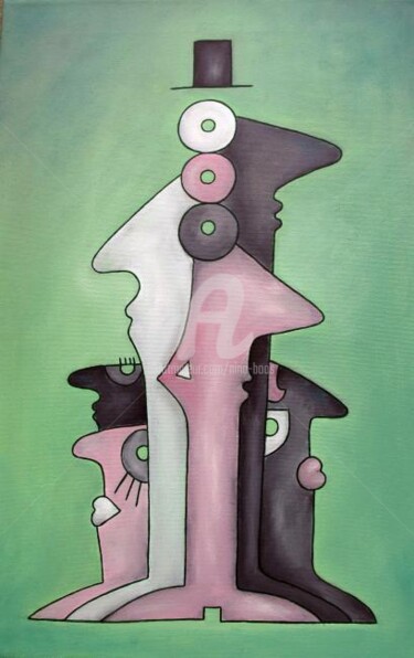Картина под названием "Drei Mann ein Hut" - Nina Boos, Подлинное произведение искусства, Другой