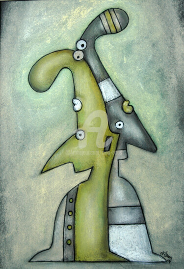 Drawing titled "Bauchredner" by Nina Boos, Original Artwork, Pastel