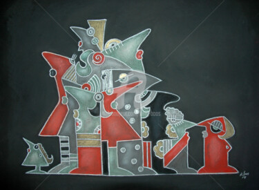 Σχέδιο με τίτλο "Zwölf Elfen" από Nina Boos, Αυθεντικά έργα τέχνης, Κάρβουνο