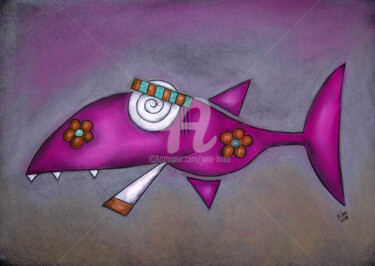 Σχέδιο με τίτλο "Highfisch" από Nina Boos, Αυθεντικά έργα τέχνης, Κάρβουνο
