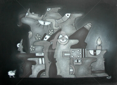 Рисунок под названием "Zappenduster" - Nina Boos, Подлинное произведение искусства, Древесный уголь