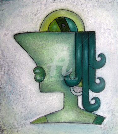 Zeichnungen mit dem Titel "Grün vom Ohr" von Nina Boos, Original-Kunstwerk, Kreide