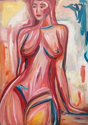 Painting titled "NUDE NO. 1/ 2023" by Nina Brandhoff, Original Artwork, Acrylic Mounted on Wood Stretcher frame