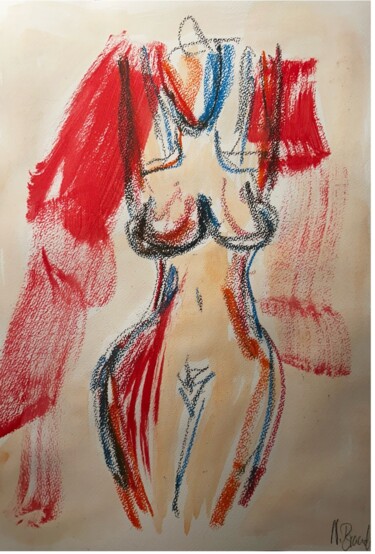 Картина под названием "Nude No.1/ 2024" - Nina Brandhoff, Подлинное произведение искусства, Акрил Установлен на Другая жестк…