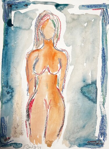 Zeichnungen mit dem Titel "Nude No.3 /2024" von Nina Brandhoff, Original-Kunstwerk, Acryl Auf Andere starre Platte montiert