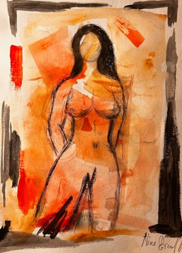 Zeichnungen mit dem Titel "Nude No. 6/ 2024" von Nina Brandhoff, Original-Kunstwerk, Acryl