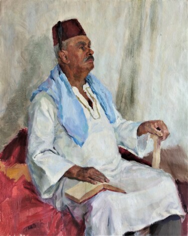 Painting titled "Portrait of a man i…" by Nina Ezerskaya, Original Artwork, Oil Mounted on Wood Stretcher frame