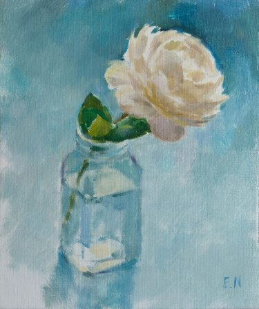 Peinture intitulée "White rose" par Nina Ezerskaya, Œuvre d'art originale, Huile Monté sur Châssis en bois