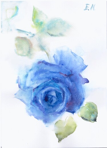 Peinture intitulée "Blue rose" par Nina Ezerskaya, Œuvre d'art originale, Aquarelle