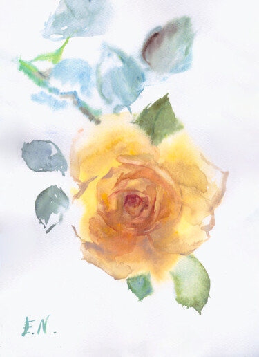 Painting titled "Yellow rose" by Nina Ezerskaya, Original Artwork, Watercolor