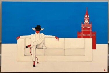 「White Coat」というタイトルの絵画 Nina Grighelによって, オリジナルのアートワーク, オイル ウッドストレッチャーフレームにマウント
