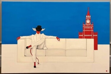 Painting titled "White Coat" by Nina Grighel, Original Artwork, Oil Mounted on Wood Stretcher frame