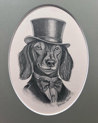 Painting titled "The Dachshund is a…" by Nina Grighel, Original Artwork, Pencil Mounted on Cardboard