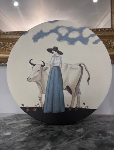 「Cowgirl」というタイトルの絵画 Nina Grighelによって, オリジナルのアートワーク, アクリル ウッドストレッチャーフレームにマウント