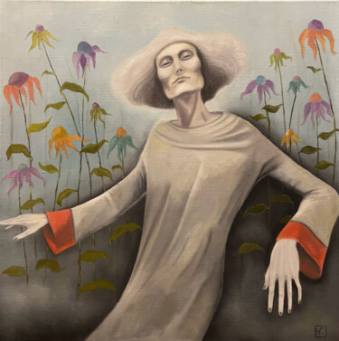 Painting titled "A free gardener" by Nina Grighel, Original Artwork, Oil Mounted on Wood Stretcher frame