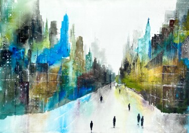 Schilderij getiteld "City Blues" door Nina Groth, Origineel Kunstwerk, Acryl