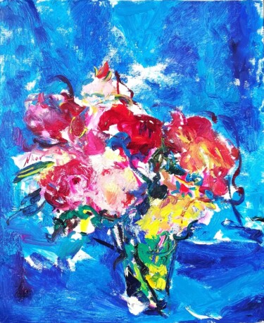 Картина под названием "Fleurs sur le fond…" - Nina Karapetyan Michel (NKAR), Подлинное произведение искусства, Масло Установ…