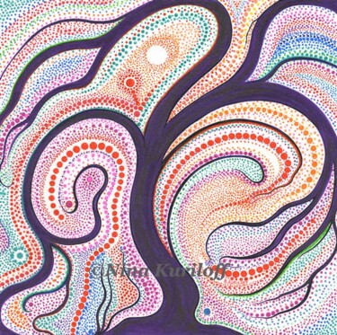 Dessin intitulée "Purple Tree & Swirl…" par Nina Kuriloff, Œuvre d'art originale, Encre
