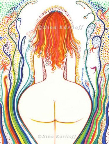 Рисунок под названием "Nude & Plants II" - Nina Kuriloff, Подлинное произведение искусства, Чернила