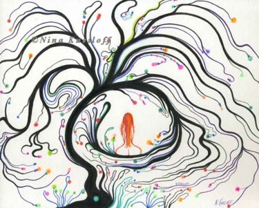 Drawing titled "Zen Nude Adorns a T…" by Nina Kuriloff, Original Artwork, Gel pen
