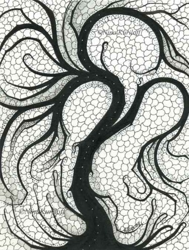 Dessin intitulée "Black Tree in Monoc…" par Nina Kuriloff, Œuvre d'art originale, Encre