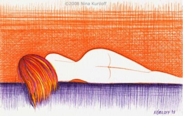 Painting titled "Reclining Red-Haire…" by Nina Kuriloff, Original Artwork, Oil