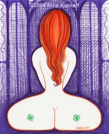 Pittura intitolato "Lucky Zen Nude" da Nina Kuriloff, Opera d'arte originale, Olio